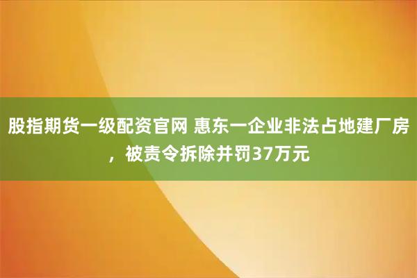 股指期货一级配资官网 惠东一企业非法占地建厂房，被责令拆除并罚37万元